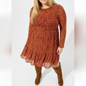 NWT Torrid Tiered Hem Flowy Ditsy Floral Print Dress Plus Sz 3X Boho Cottagecore